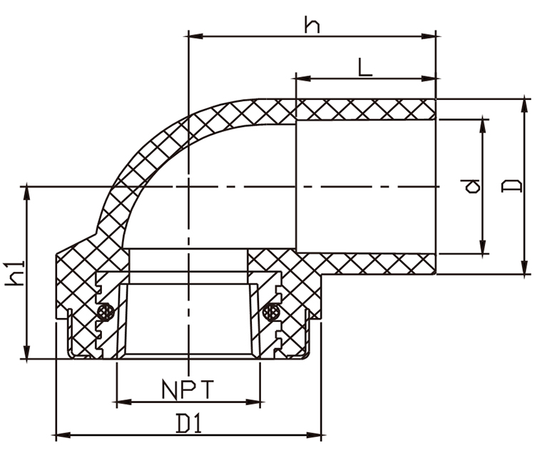 CPS016 90° Female Elbow, Brass Thread