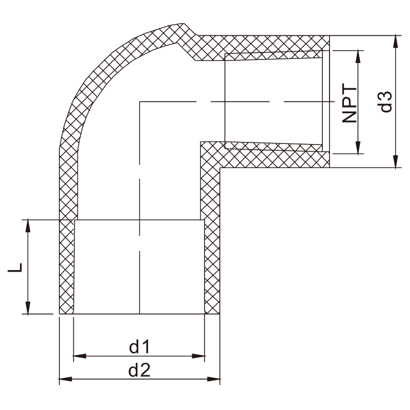 US4E06 Female Thread Elbow Long