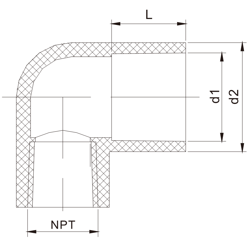 US4E07 Female Thread Elbow Short