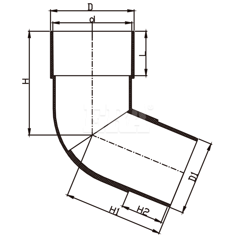 RWGF008 Square 45° Elbow M/F