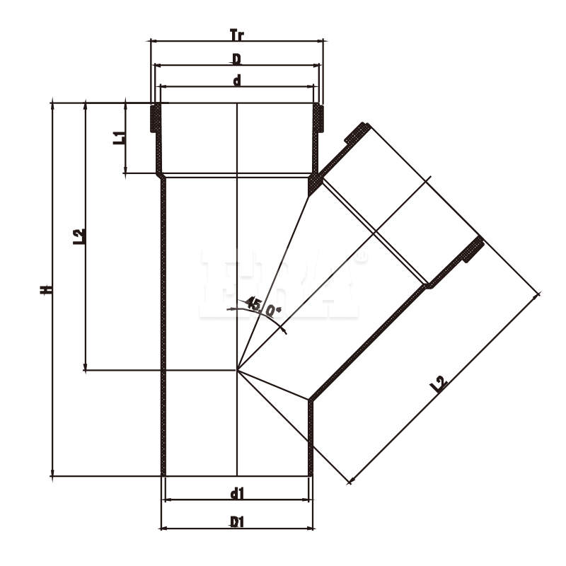 AUDT02 45° JUNCTION THREAD M/F