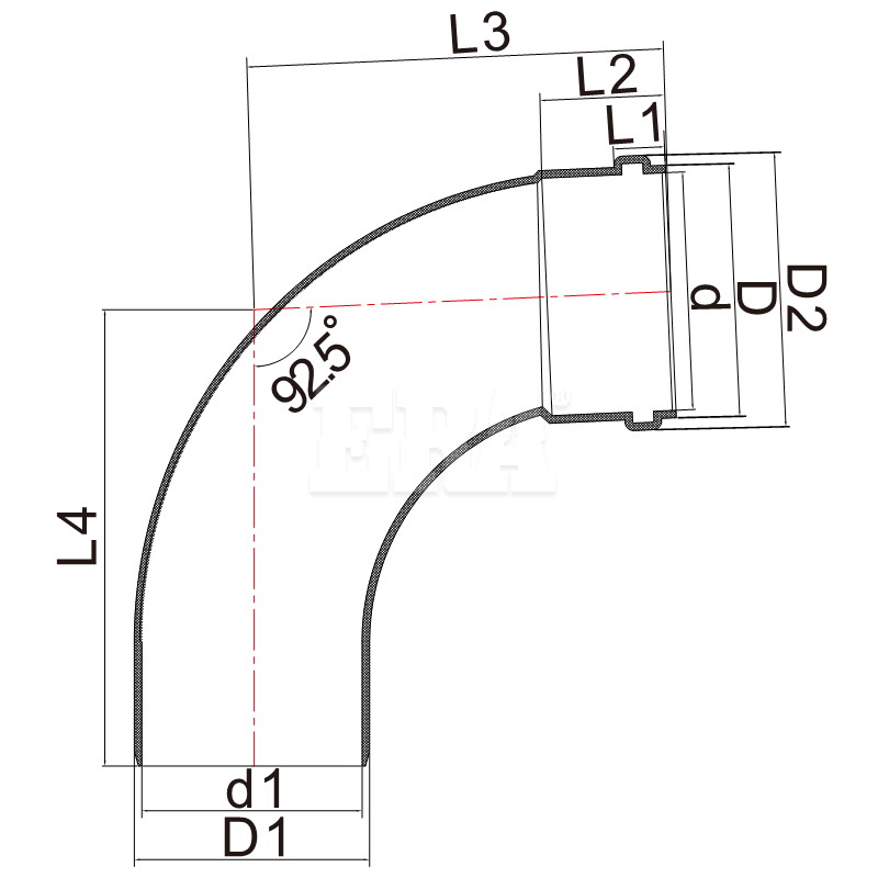 UDR014 90° Sweep With Single Socket Rubber