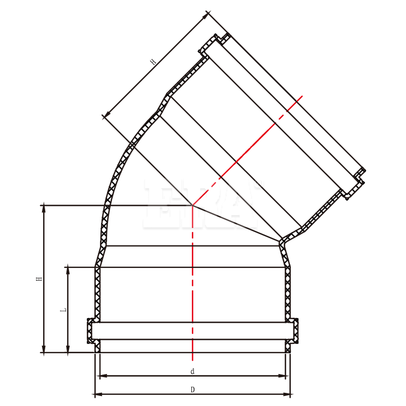 UDRN016 45° Elbow With Two Rubber Rings