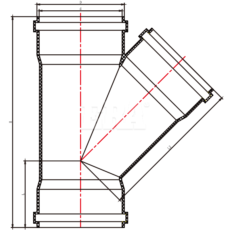 UDRN017 Skew Tee With Three Rubber Rings