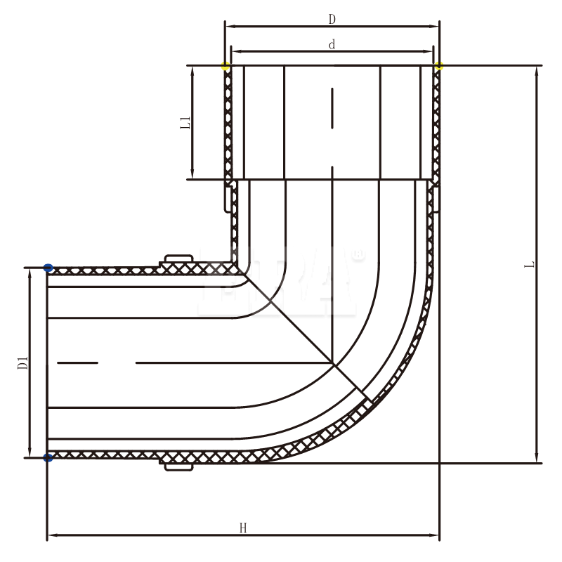 RWGF014 Square 90° Elbow M/F