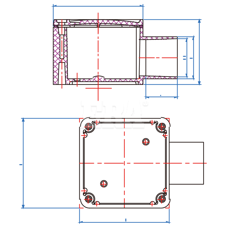 AED030 Square Junction Box With 1 Way