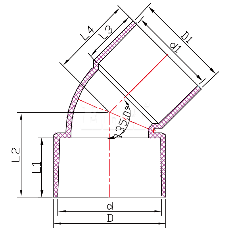 AUDE08 45° Reducing Bend