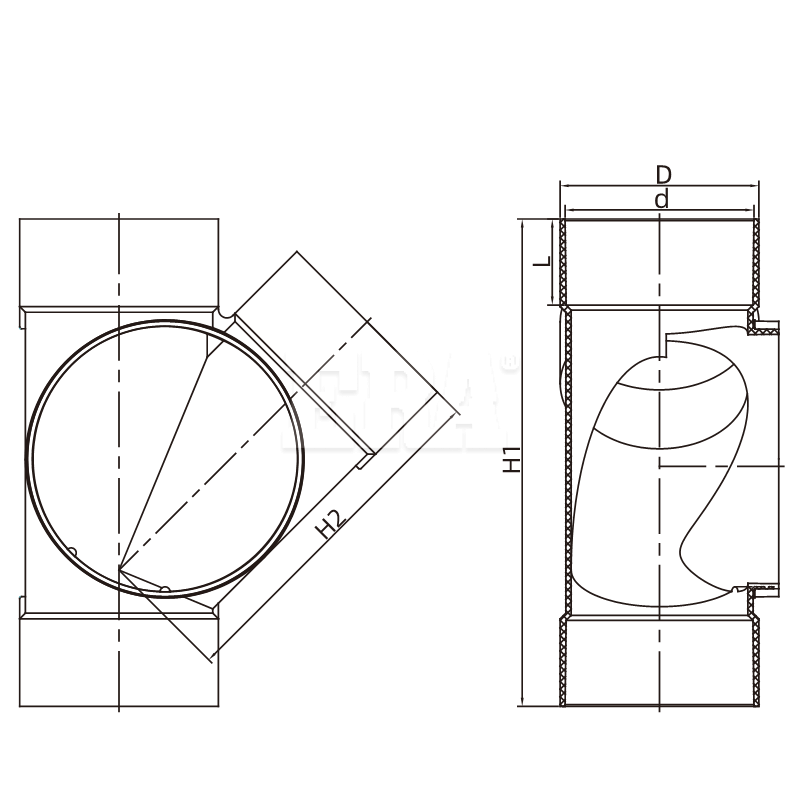 AUDT021 45° Side Access Junction Right Big Wheel F/F